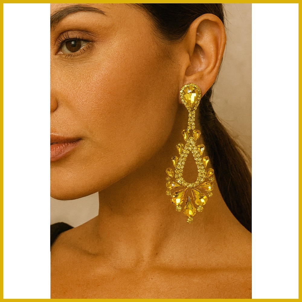 Natasha Iridescent Champagne Gold Teardrop Dangle Earrings